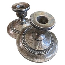 Derby Silver Plate Co 2509 Hammered Candlesticks Holders WM Mounts Antique Pair picture