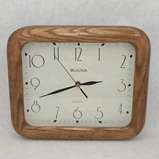 EUC Vintage Bulova C4412 Rectangle Oak Wood Wall Clock 11½'' x 9½
