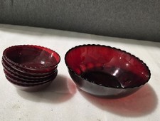 Vintage 1940s - 60s Royal Ruby Red Berry Anchor Hocking Bowl Set 7 Pieces picture