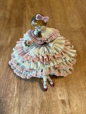 Antique Dresden Style Porcelain Lace Figurine, Lady With Flower, Germany Rare picture