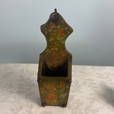 Vintage Folk Art Candlebox wall pocket Hand Painted Floral Cottagecore farmhouse picture
