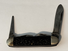 Vintage CAMCO Barlow Pocket Knife 2 Blade Camillus USA Black Jigged Handle picture