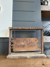 VTG 30s Folk Art Ye Old Print Shop Sign Handmade Wood Trade Store Display Prop picture