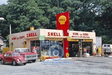 OLD 1970s SHELL GAS STATION STREETVIEW OLD TRUCK 4X6 PHOTO POSTCARD picture