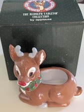 Vintage Applause Inc. Rudolph Reindeer 1970's Ceramic Hand Painted Candy Bowl  picture
