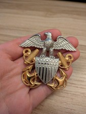 WW2 USN US NAVY OFFICER HAT CAP BADGE STERLING 1/20th 10kt Large  picture