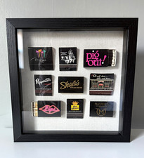 Vintage Matchbook Collage Framed Shadow Box Wall Art - 1980s Style 
