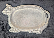 Vtg 1977 Cow Heifer Steer Serving Tray Arthur Court Aluminum Taiwan Label Feet picture