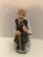Ceramic Vintage Old Man  With Pipe Sitting On Bench Figurine 6.5