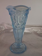 Vintage L.E. Smith Moon & Stars Sky Blue Opalescent Glass Bud Vase 6 1/2  picture