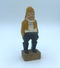 Hand Painted Carved Wood Seated Man Figurine 7in on Base Folk Art picture
