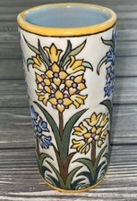Vintage Aguado Toledo Floral Relief Vase yellow blue green flowers picture
