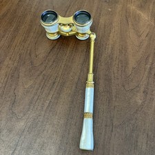Antique La Reine France Mother of Pearl Brass Opera Glasses Theater Binoculars picture