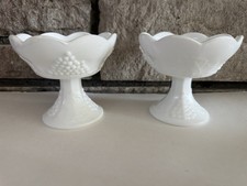 (2) Vintage Indiana Colony White Milk Glass Candleholder/Candlestick Grapevine picture