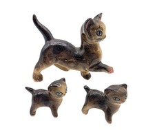 Vintage Japan Ceramic Cat Family Figurines Set of 3 Cats Walking Mom 2 Babies  picture