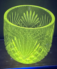 Uranium, GLOWS Green, Clear cut Glass Bowl Vase Diamond Starburst Pattern picture