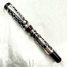 Laban Silver Filigree Spiderweb Over Red Marble Fountain Pen Medium Oblique Nib picture
