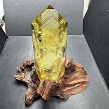 2.54LB Natural Citrine Quartz Obelisk Energy Crystal Tower Point Reiki +Stand picture