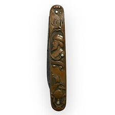 Antique Original H Boker & Co Carved Steel  Pocketknife Christopher Columbus picture