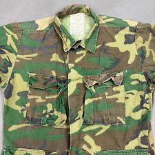 Vintage US Military Shirt Mens Small Green Woodland Hot Weather Coat Camo 1978 picture