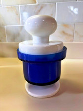 MCM Cobalt Blue White Swedish Strom Alsterfors Style Ball Glass Lidded Jar picture