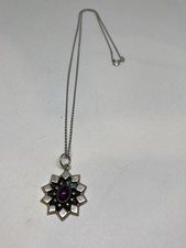 VINTAGE MODERNIST AMETHYST STERLING SILVER GEMSTONE NECKLACE ABSTRACT JEWEL 10g picture