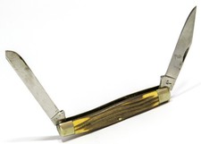 Queen Q-Steel Vintage Two Blade Natural Horn Handle Vintage Pocket Knife picture