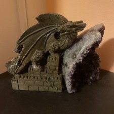 3+Lbs Hand Carved Crystal Western Castle Dragon Carving Amethyst Druzy Geode picture