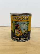 Ukulele Brand Hawaiian Pineapple Tin Can Dole Hawaii Advertising Rare Antique  picture