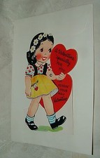 VINTAGE 1950s Movable Mechanical Valentine Card DAISY GIRL I'm Headin' your Way picture
