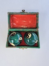 Vintage Gu Cheng Chinese Musical Baoding Balls Yin Yang w Silk Brocade Box picture