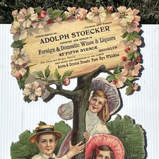 1908 Stoecker Liquor New York Die Cut Brooklyn Pre Pro window Advertising Sign picture