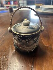 Hand Painted Dragonware Sugar Bowl With Bamboo Handle Majolica Raised Design picture