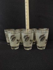 Vintage Libbey Silver Leaf Foliage Frosted Flat Tumblers X 7 (Lot 3229) picture