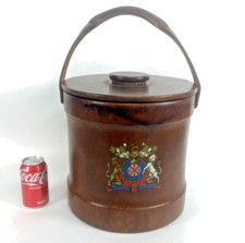 Vintage Leather Ice Bucket 16qt British Coat of Arms of Unknown Heraldry picture