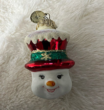 Celebrations by Christopher Radko Blown Glass Snowman Head Ornament Red Hat VTG picture