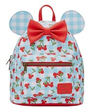 BRAND NEW Loungefly Disney Minnie Mouse Cherry Print Gingham Mini Backpack  picture