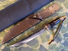 Treeman Knives / Jim Behring 9” Double Skull Fighter Knife w/ Sheath USA  NICE picture