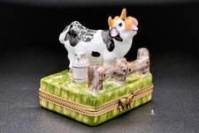 Limoges France Peint Main Trinket Box Cow Milk Can Farm Hand Painted Hinged  picture