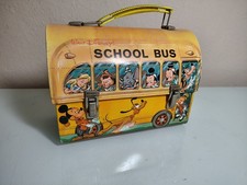 Vintage 1960s Walt Disney School Bus Metal Lunch Box. picture