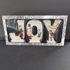 Christmas JOY Ceramic Sign Christmas Mantel  Flocked Snow Decor New Open Box picture