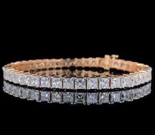 Unique Dazzling Men's Princess Diamond 14K Rose Gold Over Tennis Bracelet 8.5