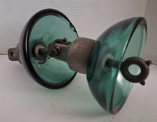 Vtg heavy-duty Glass Suspension Insulators (dbl) w/original metal clevis hdwr. picture