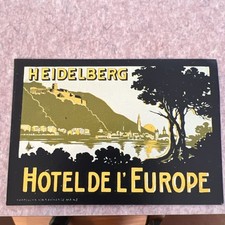 Vintage German Hotel Trunk Labels, 3.5x2” , Heidelberg, Hotel De L’Europe picture