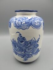 Vintage Portugal '47 Porcelain Vestal Alcobaca Vase Handpainted Blue Floral picture