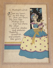 Antique Vintage Framed Print A Mother's Love Poem Motto Leaf Embossed Frame picture