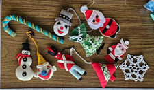 Lot of 9 Vintage Handmade Christmas Ornaments Felt Fabric Yarn Multicolor CUTE picture