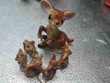RARE Big Eye Anthropomorphic Deer Family Doe & Fawns on Chain MCM Kitsch ENESCO picture