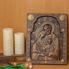 Holy Family Catholic Hanging Plaque 10in Religious Wood Carving Christmas Decors picture