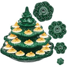 4 Pcs Christmas Tree Shaped Deviled Egg Tray Holds 26 Eggs, Green picture